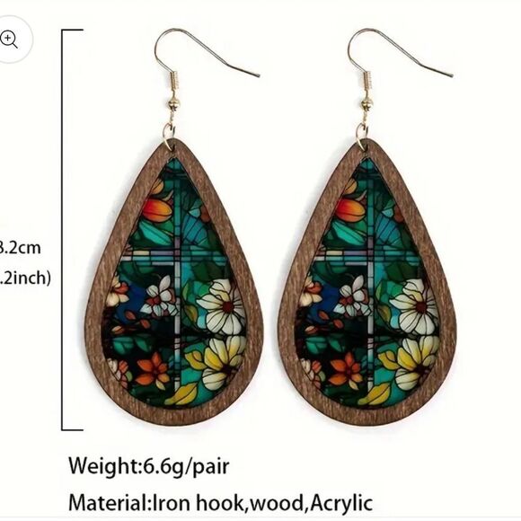 Bohemian Floral Teardrop Dangle Earrings Plant Enthusiast  Ethnic Style Jewelry - Picture 2 of 4